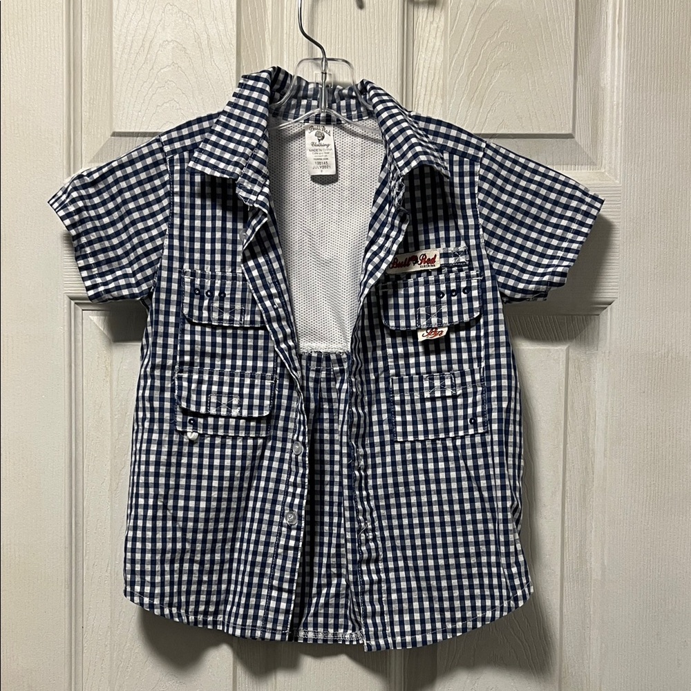 Bull Red Clothing Navy Checkered Kids Button-Down Fishing Shirt